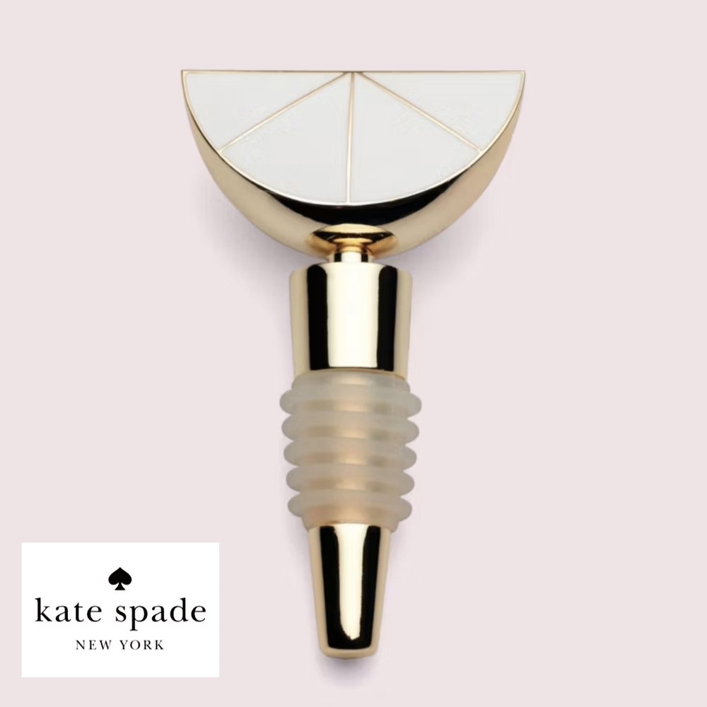 NWT kate spade 'Park Circle' Gold & White Lemon Wedge Wine Bottle Stopper